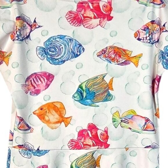 COW COW Girl's White Ocean Fish Beach Print Short Sleeve Skater Dress Size Small - Picture 4 of 6